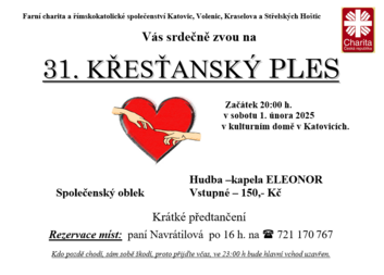 V sobotu 1.2. je 31. Křesťanský ples v Katovicích